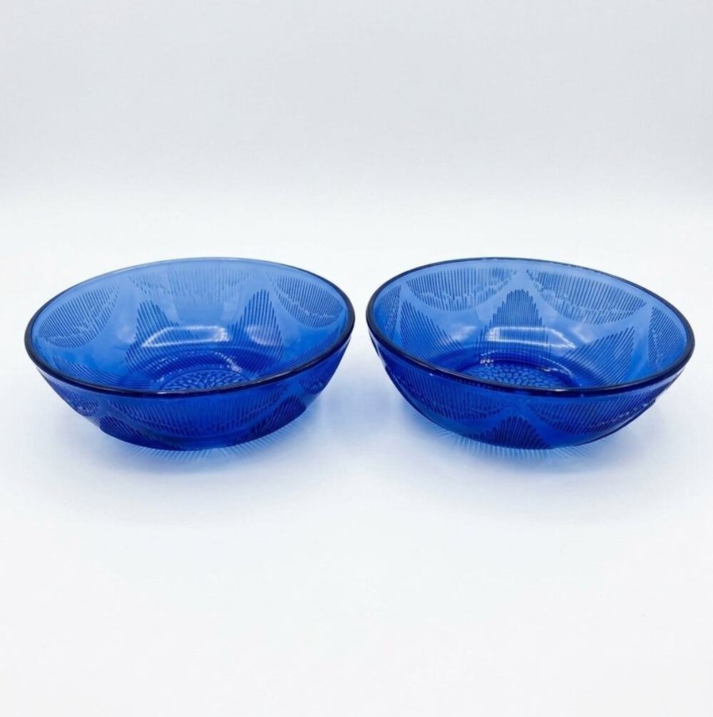 Fortecrisa Mexico Cobalt Blue Texture Glass Sunflower Cereal Bowls (2) FCG2